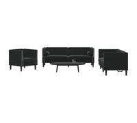Faucqir Ensemble de canapés Chesterfield 3 pièces avec traverses de nuque en velours noir pour salon et chambre d'amis, salon, relaxation, banc, canapé d'angle, canapé d'intérieur, canapé-lit, chaise