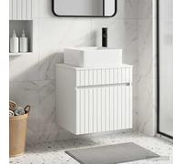 Faucqir Lavabo mural blanc brillant en bois 49 x 41 x 63 cm avec beaucoup d'espace de rangement et tiroir pour meubles de salle de bain, buanderie, cosmétiques et articles de toilette, montage facile