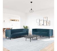 Faucqir Lot de 2 canapés Chesterfield avec traversins de nuque en velours bleu pour salon et salon, meubles rembourrés, canapé d'angle, banc, mobilier de relaxation, chambre d'amis, détente, confort