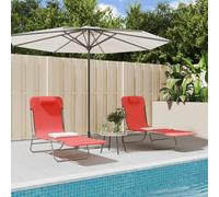 Faucqir Lot de 2 chaises longues pliables - Rouge textilène et acier - Chaise longue de jardin réglable avec poignée latérale - Pour terrasse, balcon, extérieur, piscine, camping