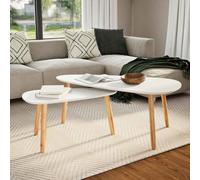 Faucqir Lot de 2 tables basses en pin massif blanc avec plateau en MDF, grande table de canapé 100 x 50 x 40 cm et petite table d'appoint 70 x 34,5 x 35 cm