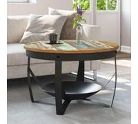 Faucqir Table basse Ø 68 x 43 cm en bois massif recy vec cadre en fer noir, table de salon et table d'appoint pour salon, couloir, réception avec plateau de table stable et étagère