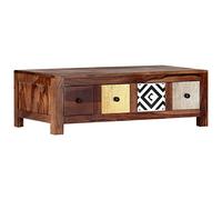 Faucqir Table basse 90 x 50 x 30 cm en bois d'acacia massif avec 2 tiroirs, table d'appoint avec compartiment de rangement et étagère, plateau de table poli et base stable pour salon