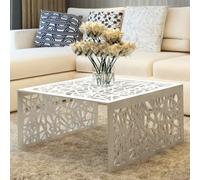 Faucqir Table basse argentée avec motif géométrique perforé en aluminium, 69 x 69 x 35 cm, table d'appoint légère et table de salon avec plateau stable pour salon, couloir, réception et rangement