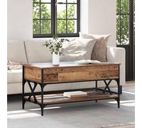 Faucqir Table basse en bois vieilli - 100 x 50 x 50 cm - Avec compartiment de rangement et étagère - Convertible - Structure en métal solide - Table de salon et table d'appoint pour salon, couloir