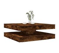 Faucqir Table basse pivotante à 360 degrés en chêne fumé 90 x 90 x 34,5 cm avec compartiment de rangement et espace de rangement pour salon, salon, couloir, réception