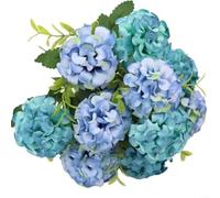 Fauhapyway 1 tête de fleur d'hortensia artificielle réaliste en soie pour mariage, centre de table, décoration d'intérieur pour champagne, blanc, bleu corail 33 cm (bleu)