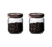 Fauhapyway 2 Bocaux Verre 500ml Couvercle pour bois pour Épices 2 Bocaux | Fermeture ajustée bloque poussière, matériau verre sain, aspect chaleureux bois, parfait organisation cuisine, facile à voir