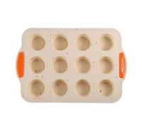 Fauhapyway à Muffins 12 Trous en Silicone Antiadhésif pour Gâteaux et Cupcakes - Plaque de Cuisson Four Micro-ondes 30,5x20cm Gris(Beige)