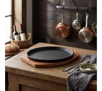 Fauhapyway Assiette Sizzling 29cm pour Four et Induction(25CM) | 25cm diamètre, socle pour bois inclus, pour idéal steak sizzling, usage four et induction, finition noire mate