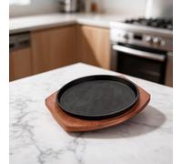 Fauhapyway Assiette Sizzling 29cm pour Four et Induction(27CM) | 25cm diamètre, socle pour bois inclus, pour idéal steak sizzling, usage four et induction, finition noire mate
