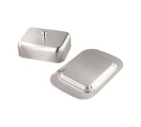 Fauhapyway Beurrier Métal Brillant 18.6x16cm Anti-Rouille Design | pour Double option couvercle, plastique clair acier, pour garde frais, design anti-glisse, 18.6cm de long(Metal cover)