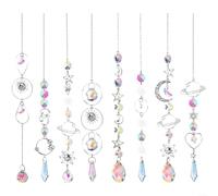 Fauhapyway Carillon éolien argenté avec étoile en cristal, attrape-soleil, 8 pièces élégantes à suspendre pour jardin, porche, décoration d'intérieur