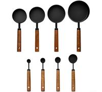Fauhapyway Cuillères et Tasses Cuisine Poignées Ergonomiques | Acier inoxydable 18/8, poignées bois confortables, double échelle ml/cup, lavable, durable