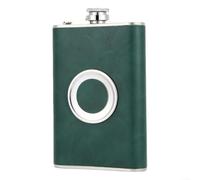 Fauhapyway Flasque en cuir synthétique 237 ml avec bouchon basculant (vert) | Acier 18/8, bouchon vissé, charnière pivotante, pas de déversement, s'adapte à la poche