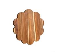 Fauhapyway Grand Billot Rond en pour bois Naturel 30cm Anti-Taches Grand | Bois d'acacia durable, design double face, bord ondulé unique, 30x30x1.5cm, usage cuisine quotidien