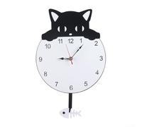 Fauhapyway Horloge murale en forme de chaton - Grand mouvement silencieux - Queue oscillante - Pour chambre à coucher, bureau - 40 cm
