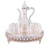 Fauhapyway Kit de vin de style européen avec plateau 24,5 cm Finition dorée | Finition plaquée argent, flasque de 220 ml, 6 verres de 28 ml, plateau décoratif, design européen élégant