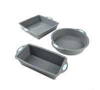 Fauhapyway Lot de 3 moules à gâteau ronds carrés rectangulaires en silicone anti-adhésif pour la maison, la boulangerie, le four jusqu'à 230 °C