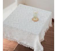 Fauhapyway Nappe blanche en coton avec motif 3D pour fête et décoration d'intérieur, table de style frais pour chemin de table (90 x 150 cm)