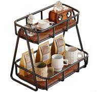 Fauhapyway Organisateur de Tasses 2 Niveaux pour Cuisine(Medium) | 2 niveaux, design moderne, fer et bois, noir ou blanc, cuisine bureau