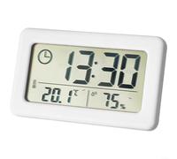 Fauhapyway Réveil numérique LCD fin avec moniteur de température et d'humidité, format 12/24h, support mural ou support de bureau pour bureau à domicile (blanc)