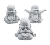 Fauhapyway Statue de Bouddha rieur, décoration de jardin effet grès pour intérieur et extérieur, sculpture décorative pour la maison, le jardin, la cour, la terrasse 8 x 7,8 x 5,2 cm B+C)