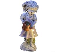 Fauhapyway Statue de jardin solaire en résine blanche fille avec bouilloire