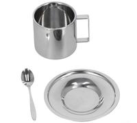 Fauhapyway Tasse pour espresso Acier Double Paroi 80ml Isolante Tasse pour | Comprend tasse, soucoupe, cuillère, idéal pour invités, service café complet, usage quotidien