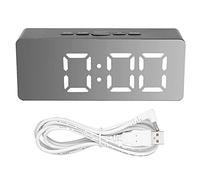 Fauitay Réveil LED Multifonctionnel, Horloge Numérique de Bureau avec Miroir, Modes 12/24 Heures, Répétition, Affichage de la Température pour Chambre à Coucher, Salon