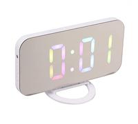 Fauitay Réveil Numérique Miroir LED avec Grand écran RVB, 6 Niveaux de luminosité, Deux Ports USB pour Le Chargement (Blanche)