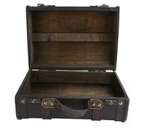 FAUOSWUK Boîte de Rangement de Valise en Bois Rétro à Double Couche, Grande capacité
