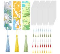 FAURAPMNG Lot de 90 marque-pages vierges, 45 marque-pages en acrylique transparent avec 45 pompons colorés, marqueurs de livre transparents rectangulaires pour projets DIY, travaux manuels, étiquettes