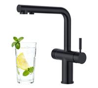 Faustina Robinet de cuisine 3 voies avec douchette extensible, mitigeur à double levier, robinet d'évier, robinet d'eau potable pour cuisine en acier inoxydable noir pour osmoseur inverse et filtre à