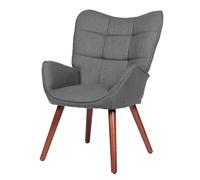 Fauteil Salon Scandinave,Fauteuil relax à Dossier Haut Courbé & coussin épais,Tissu Aspect Lin,Pieds en bois,Chauffeuse d‘angle,Chaise de Salle à Manger pour Salon,Chambre(90x72x62cm,Gris foncé)