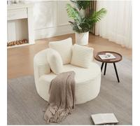 Fauteuil 1 place rond en velours côtelé avec 3 coussins et accoudoirs larges - YEAVIO - compressé, beige