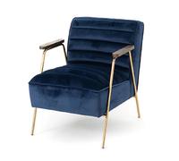 Fauteuil 60x76x73 cm en velours bleu nuit et laiton