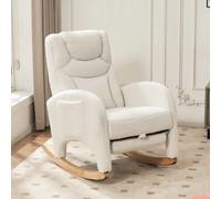Fauteuil à bascule 66x96x101 cm avec repose pieds pliable, repose tête, tissu teddy blanc