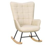 Fauteuil à Bascule Adulte, WOLTU Fauteuil à Oreilles Rembourré, Flannelette imprimée, 79x68x94cm, Beige