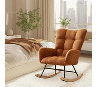 Fauteuil a Bascule - AFFI - MARRON - Scandinave - Rocking Chair - Pieds en Métal et en Bois Massif - Salon -chambre à coucher
