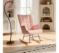 Fauteuil à Bascule Allaitement Scandinave, Chaise de Relax avec Pieds en Bois Naturel et Structure en Acier, Fauteuil de Relaxation Rocking Chair Moderne pour Chambre, Salon (Rose-2, 75x60x92)
