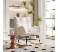 Fauteuil à Bascule Allaitement Scandinave, Chaise de Relax avec Pieds en Bois Naturel et Structure en Acier, Fauteuil de Relaxation Rocking Chair Moderne pour Chambre, Salon (Blanc cassé-2, 88x63x96)