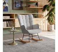 Fauteuil à Bascule Allaitement Scandinave, Chaise de Relax avec Pieds en Bois Naturel et Structure en Acier, Fauteuil de Relaxation Rocking Chair Moderne pour Chambre, Salon (Gris-2, 75x60x92)