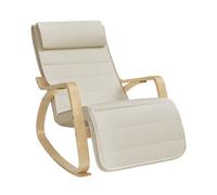 Fauteuil À Bascule, avec Accoudoirs en Bois, Repose-pieds RÉglable en 5 Positions, CapacitÉ 150 kg, Beige et Couleur BoisÉe