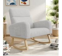 Fauteuil à Bascule avec poche - Chaise Relaxante Rembourré - Chaise a Bascule Allaitement - Rocking Chair - Velours Teddy - Gris