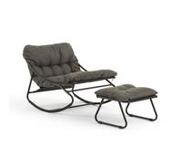 Fauteuil à bascule avec repose-pieds en acier et coussins rembourrés amovibles pour salon terrasse véranda Adelaide - gris