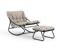 Fauteuil à bascule avec repose-pieds en acier et coussins rembourrés amovibles pour salon, terrasse, véranda, détente et confort, design moderne Adelaide - Beige