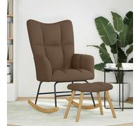 Fauteuil à bascule avec repose-pieds en tissu marron, structure en bois | Siège rembourré, accoudoirs, balançoire fluide, repose-pieds polyvalent, 100 % polyester, charge 110 kg
