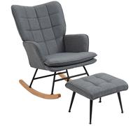 Fauteuil à bascule avec repose-pieds - HOMCOM - assise large, dossier haut, coussin inclus - tissu aspect lin - 64x89x90cm - gris
