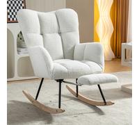 Fauteuil à bascule avec repose pieds pliable - rembourré teddy blanc